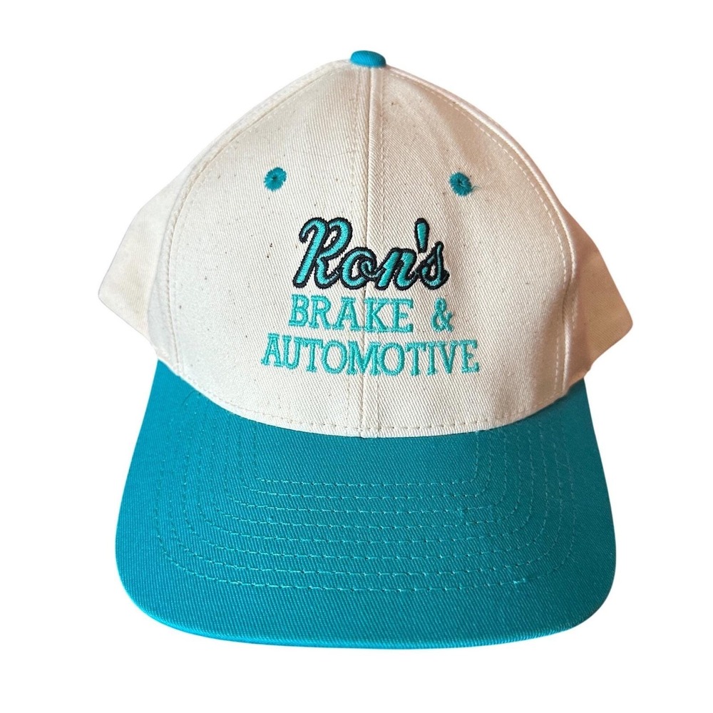 Vintage Rons Brake & Automotive Snapback Hat Teal White Two Tone Trucker‎ Cap